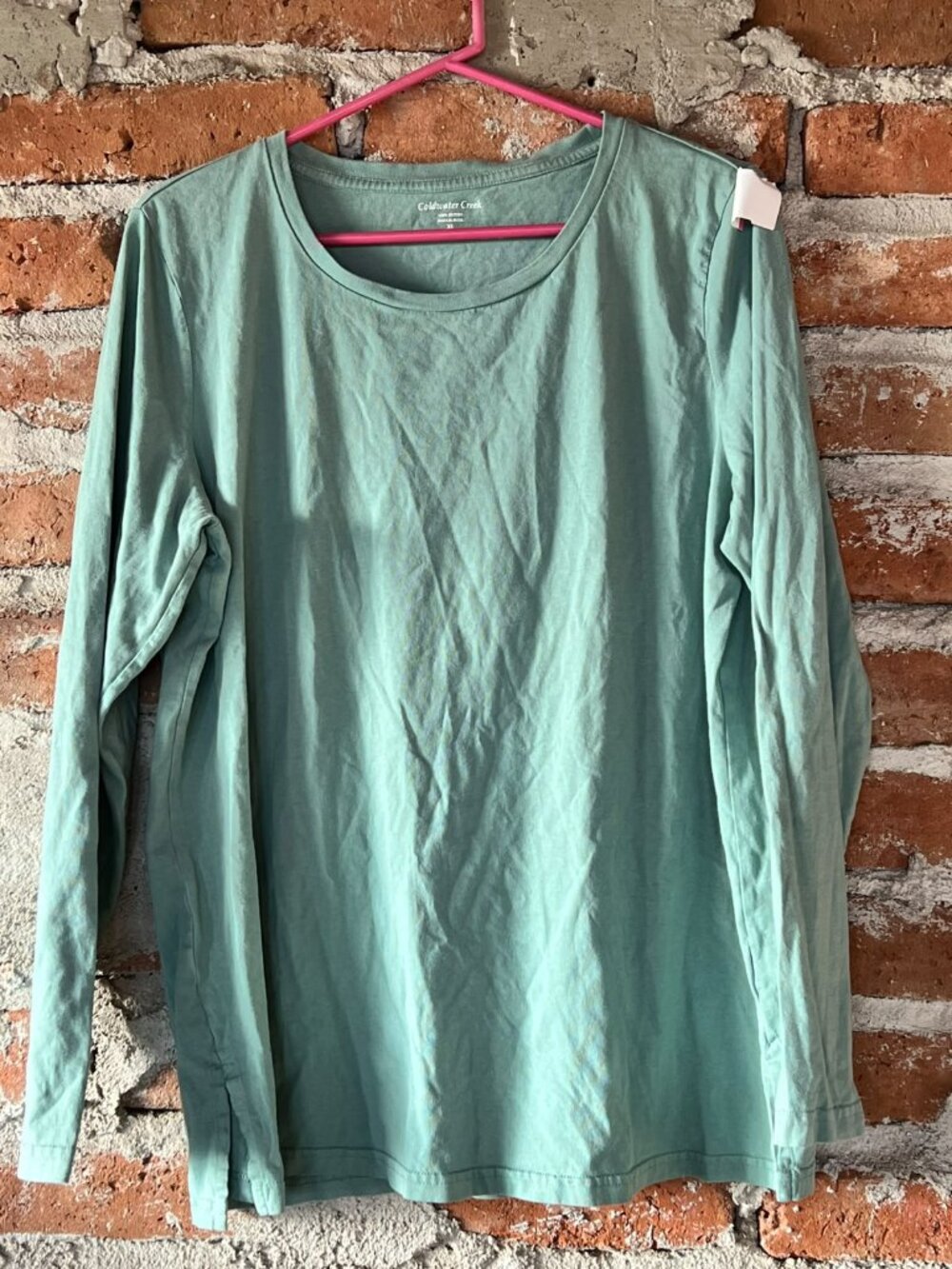 Coldwater Creek Sage Seafoam Green Long Sleeve Cotton Tee Shirt XL